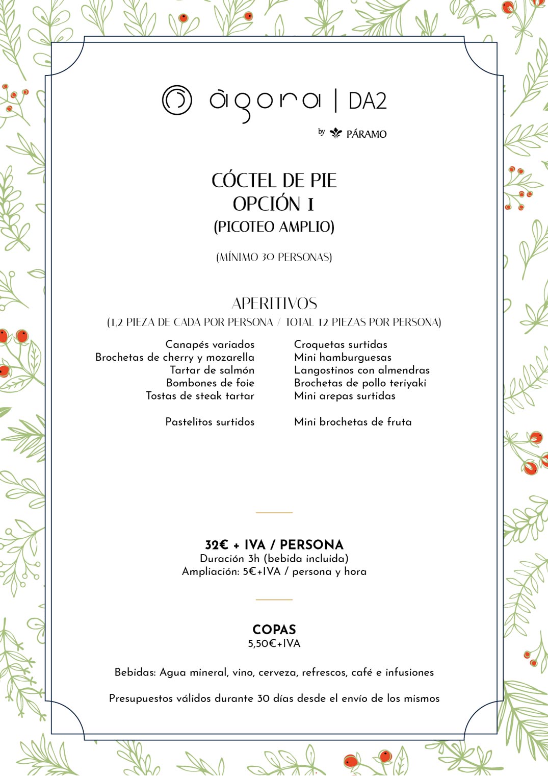 menu navidad para grupos en salamanca, AgoraDA2, coctel Navidad 2025-2026, opción 1