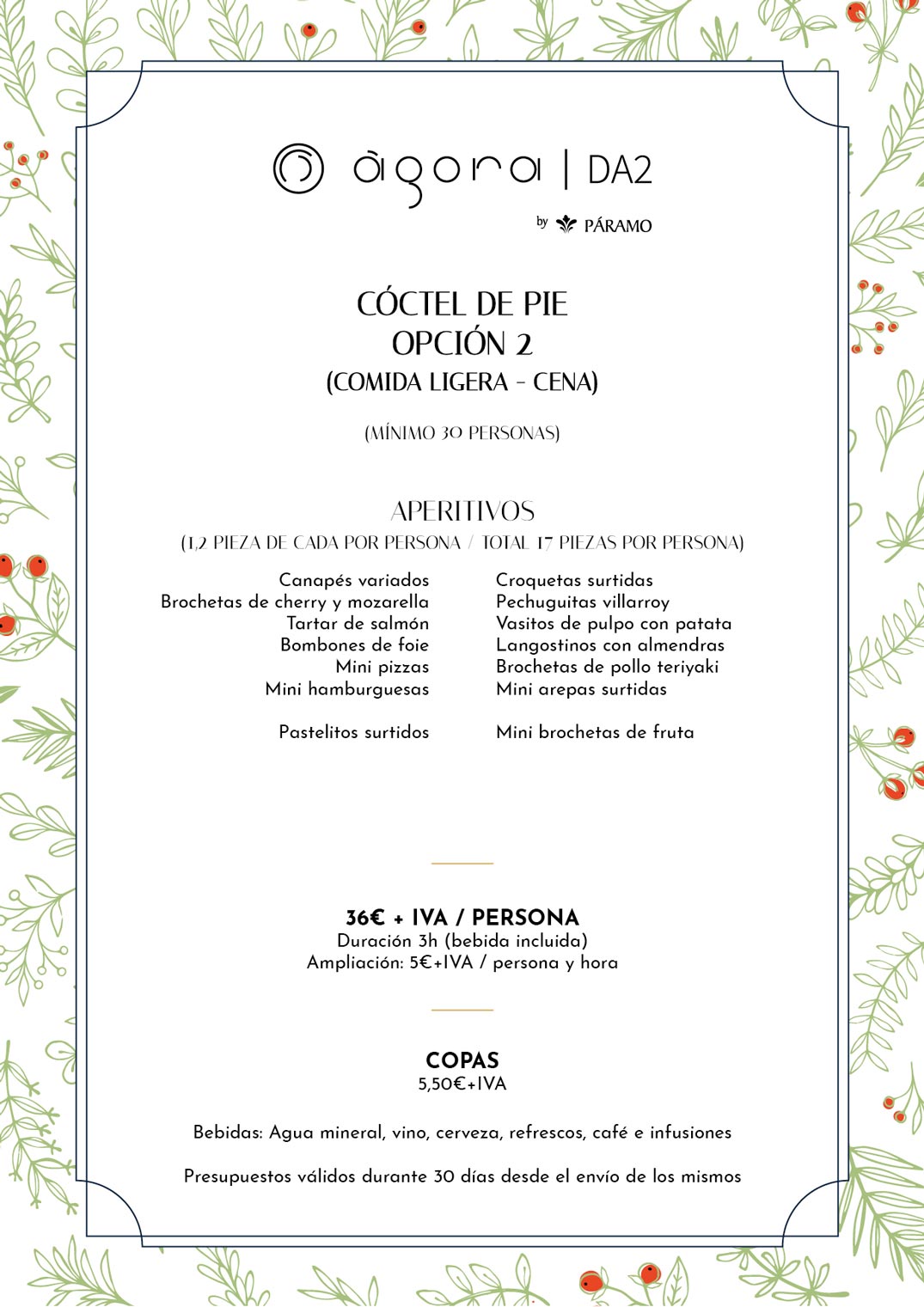 menu navidad para grupos en salamanca, AgoraDA2, coctel Navidad 2025-2026, opción 2