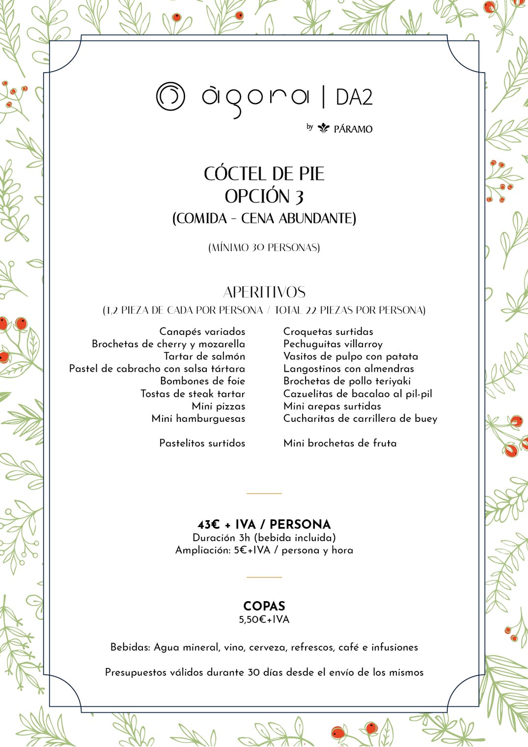 menu navidad para grupos en salamanca, AgoraDA2, coctel Navidad 2025-2026, opción 3