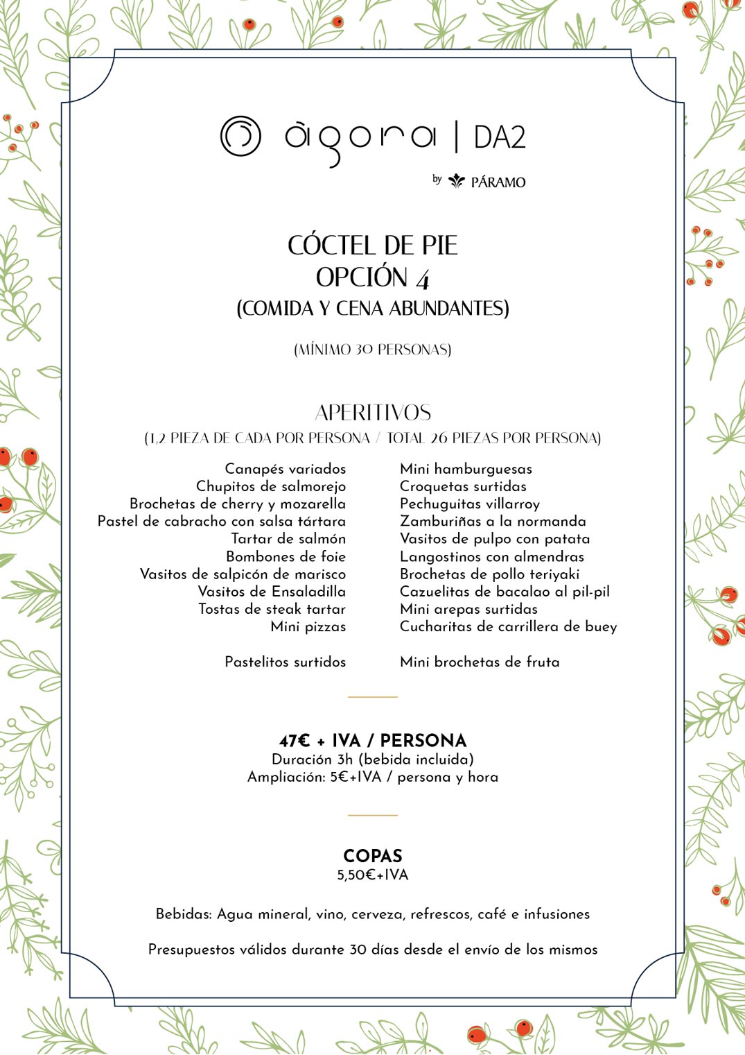 menu navidad para grupos en salamanca, AgoraDA2, coctel Navidad 2025-2026, opción 4