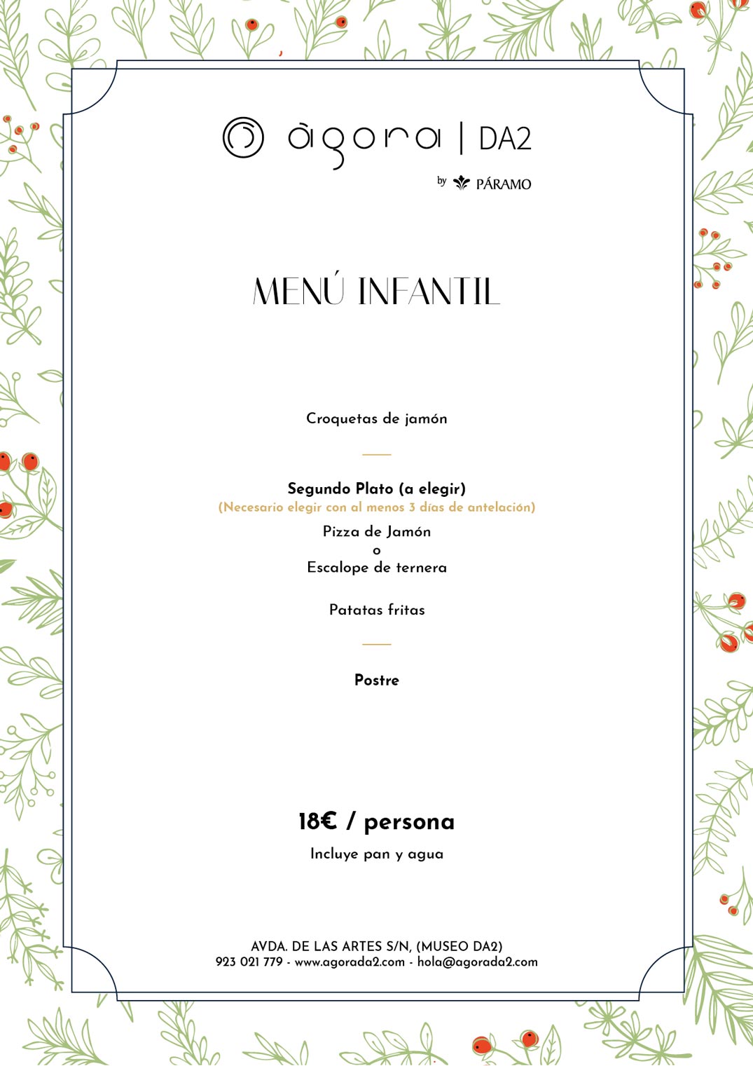 menu navidad para grupos en salamanca, AgoraDA2, menu infantil Navidad 2025-2026