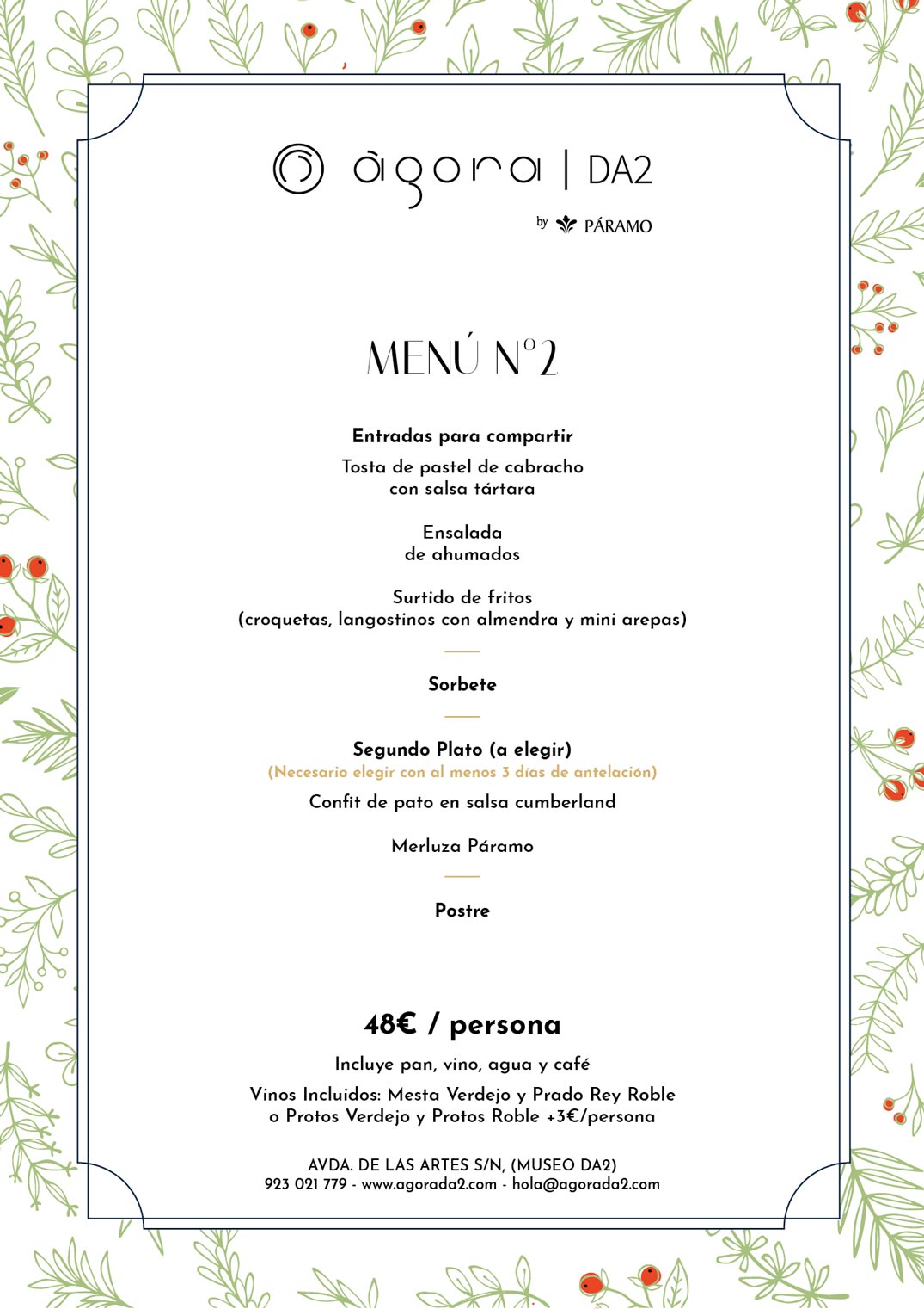menu navidad para grupos en salamanca, AgoraDA2, menu en mesa Navidad 2025-2026, opción 2