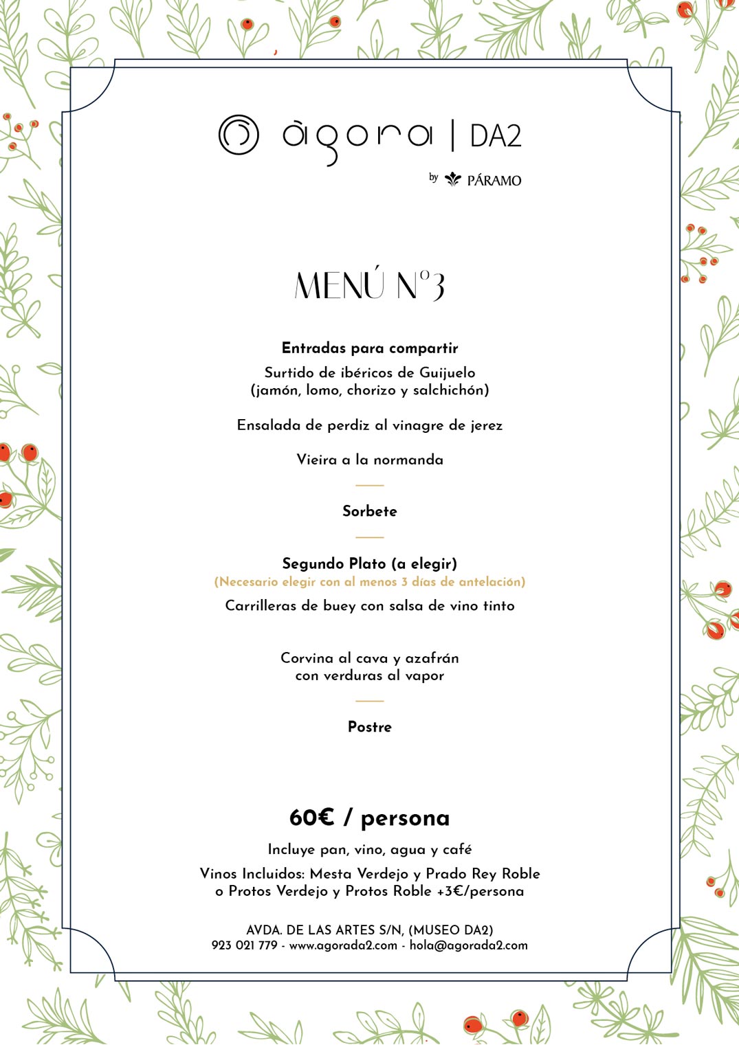 menu navidad para grupos en salamanca, AgoraDA2, menu en mesa Navidad 2025-2026, opción 3