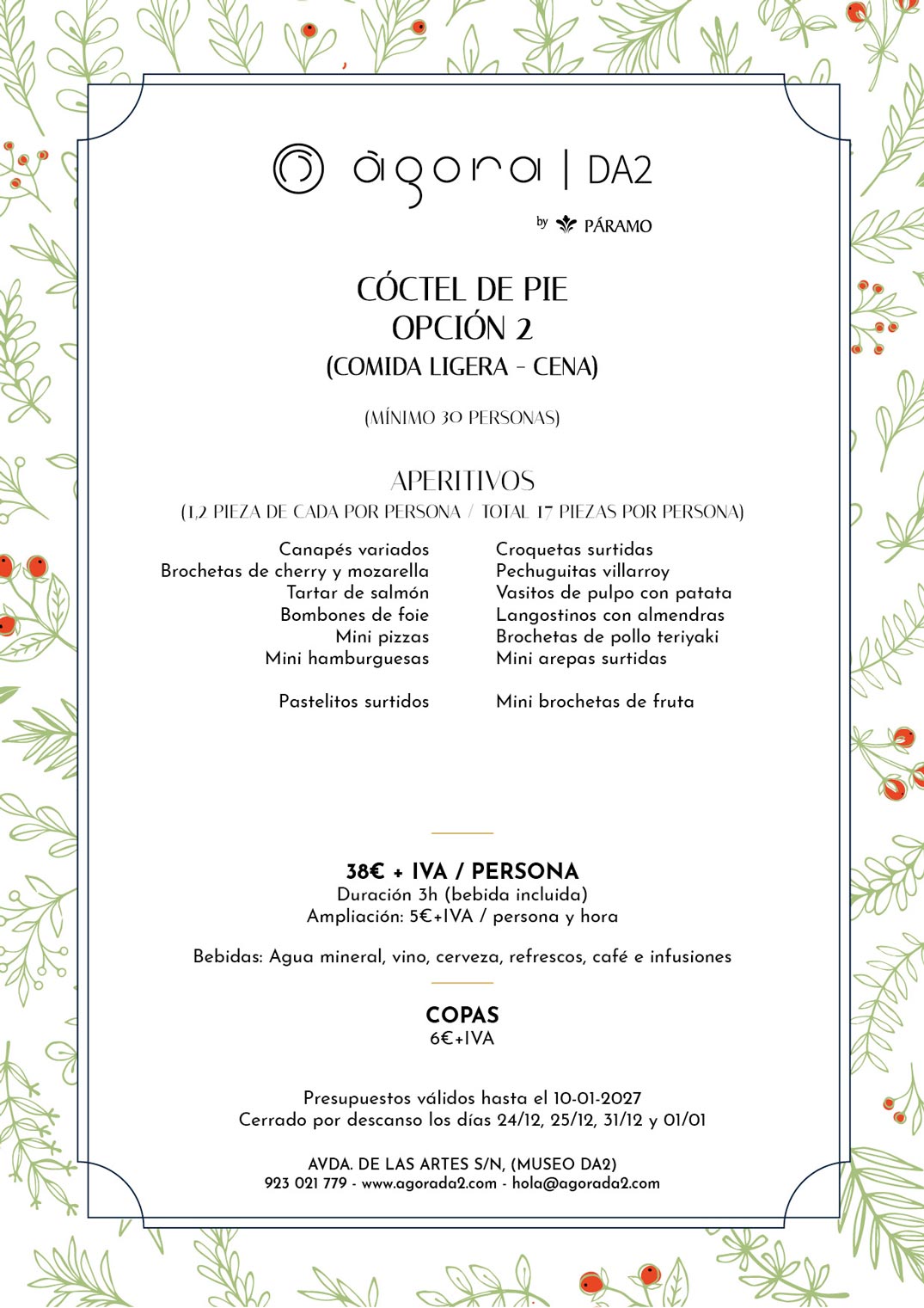 menu navidad para grupos en salamanca, AgoraDA2, coctel Navidad 2026-2027, opción 2
