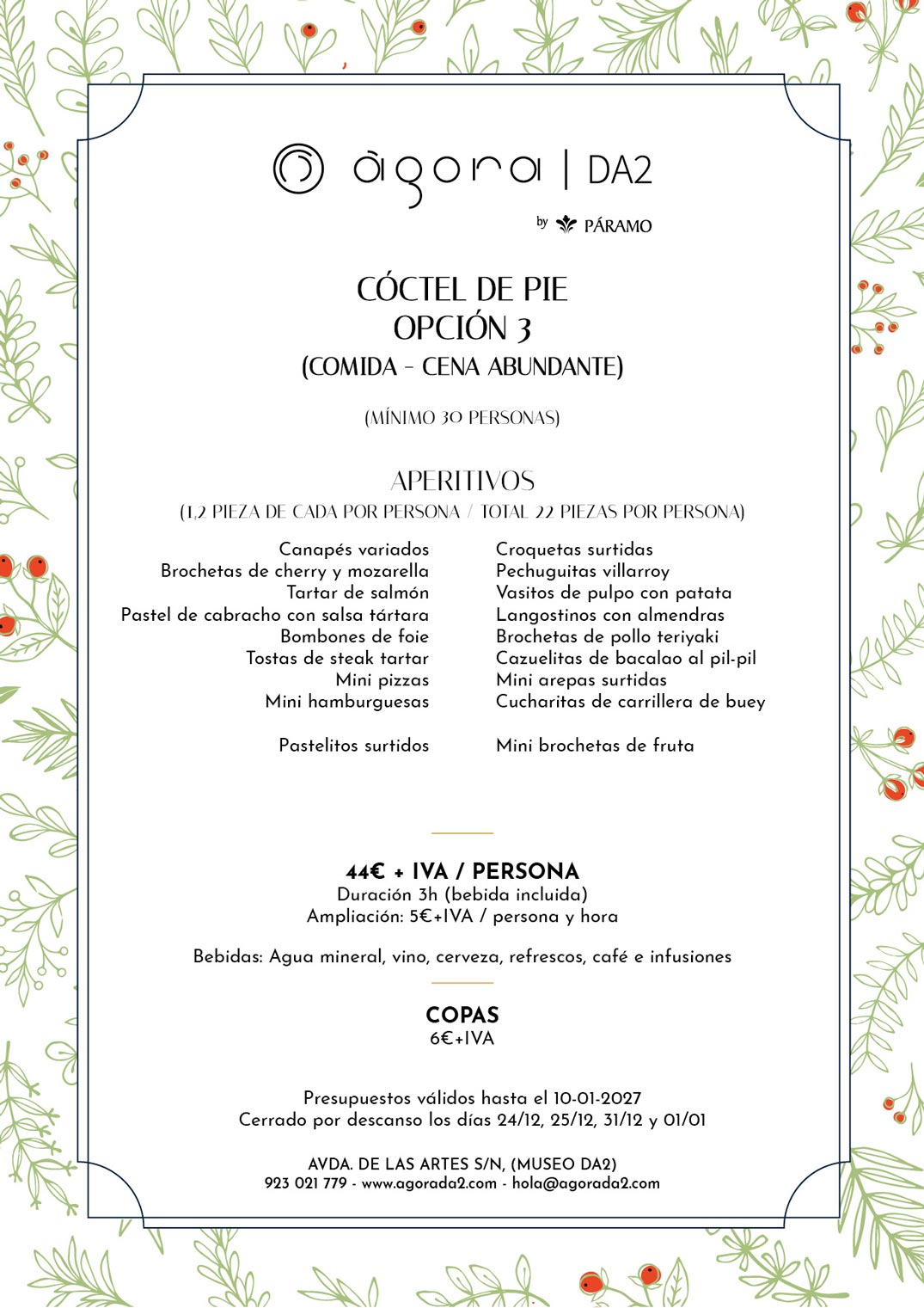 menu navidad para grupos en salamanca, AgoraDA2, coctel Navidad 2026-2027, opción 3