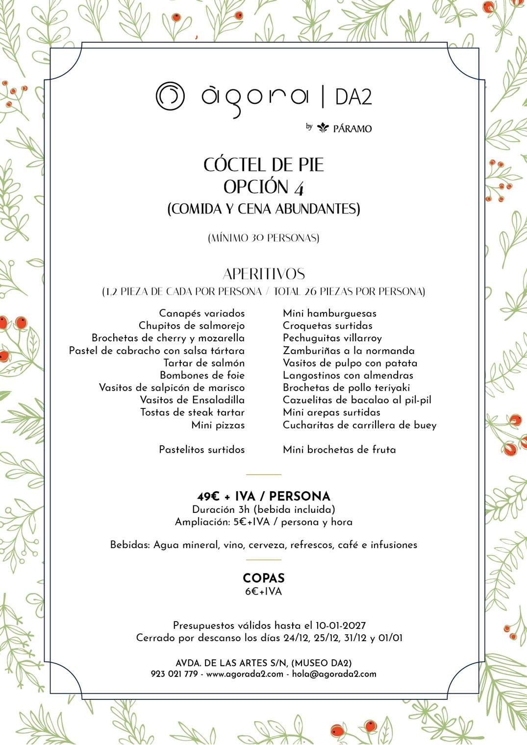 menu navidad para grupos en salamanca, AgoraDA2, coctel Navidad 2026-2027, opción 4