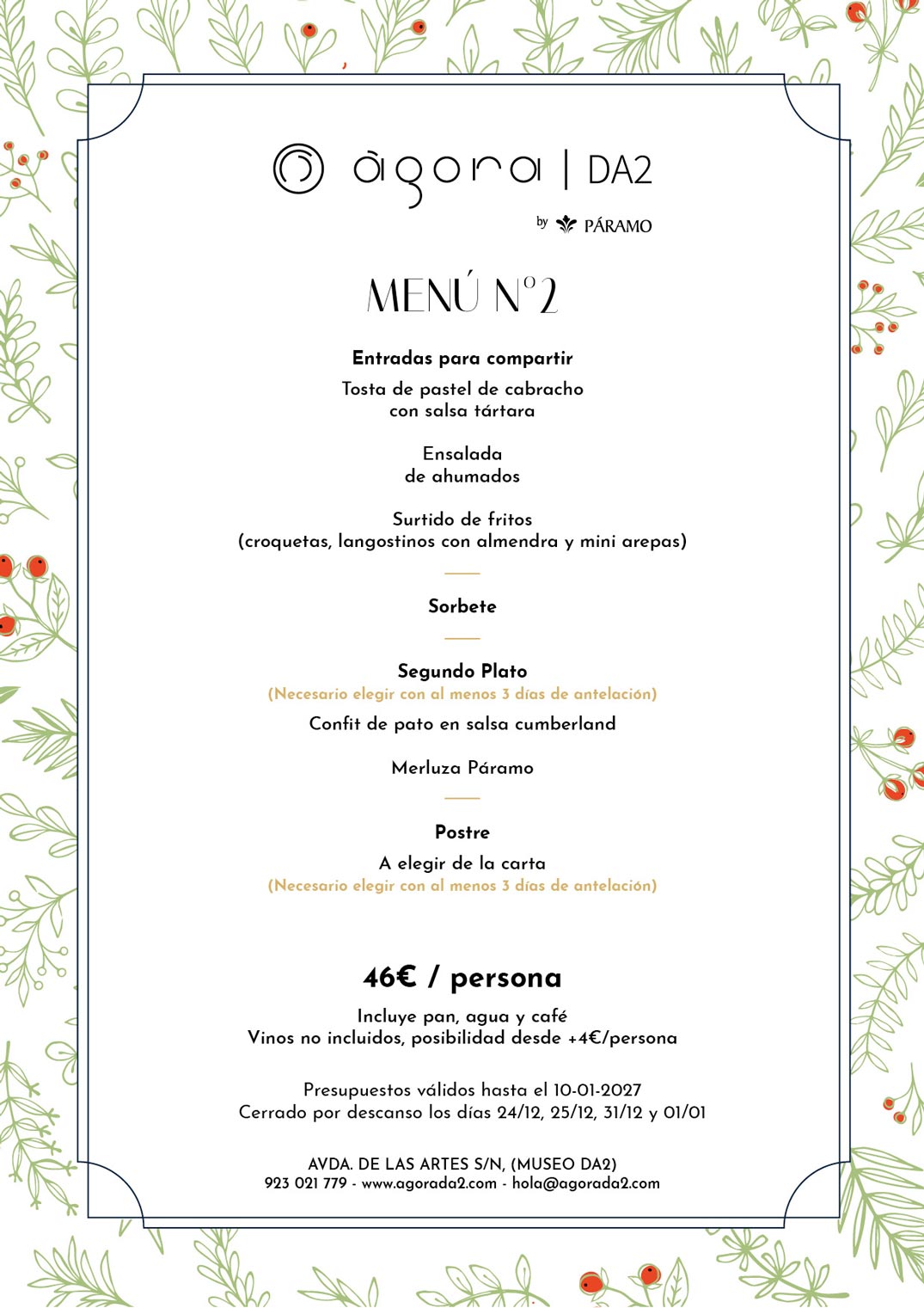 menu navidad para grupos en salamanca, AgoraDA2 en mesa Navidad 2026-2027, opción 2