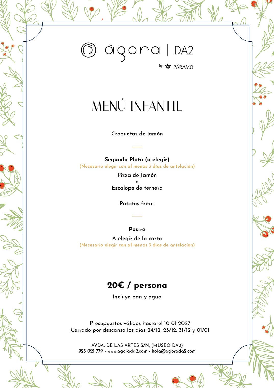 menu navidad para grupos en salamanca, AgoraDA2 en mesa Navidad 2026-2027, menu infantil